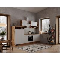 Küchenzeile Economy mit Geräten 310 cm Weiß/Wildeiche - Wildeiche/Weiß, Basics, Holzwerkstoff (310cm) - Respekta