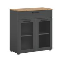 Kommode Niklas Grau/Eiche Dekor B: 78 cm - Schwarz/Eiche Artisan, Design, Glas/Holzwerkstoff (78/84/38cm) - MID.YOU