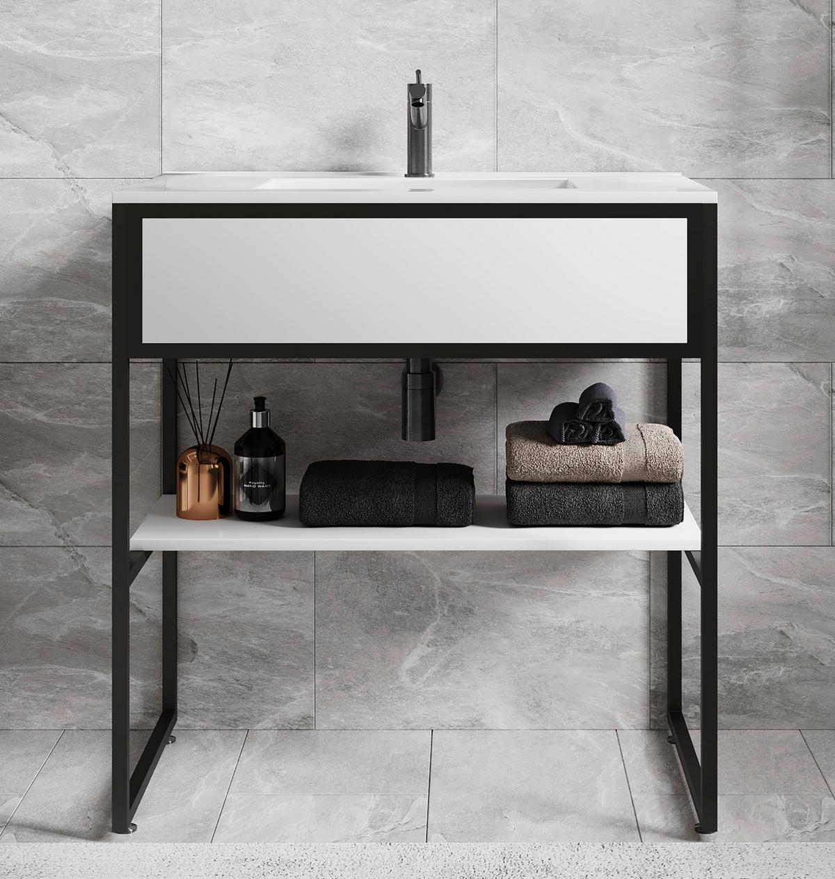 Waschtischkombi 2--Teilig. Waschplatz "bitila 80" - Schwarz/Weiß, MODERN, Keramik/Holzwerkstoff (80cm) - MID.YOU