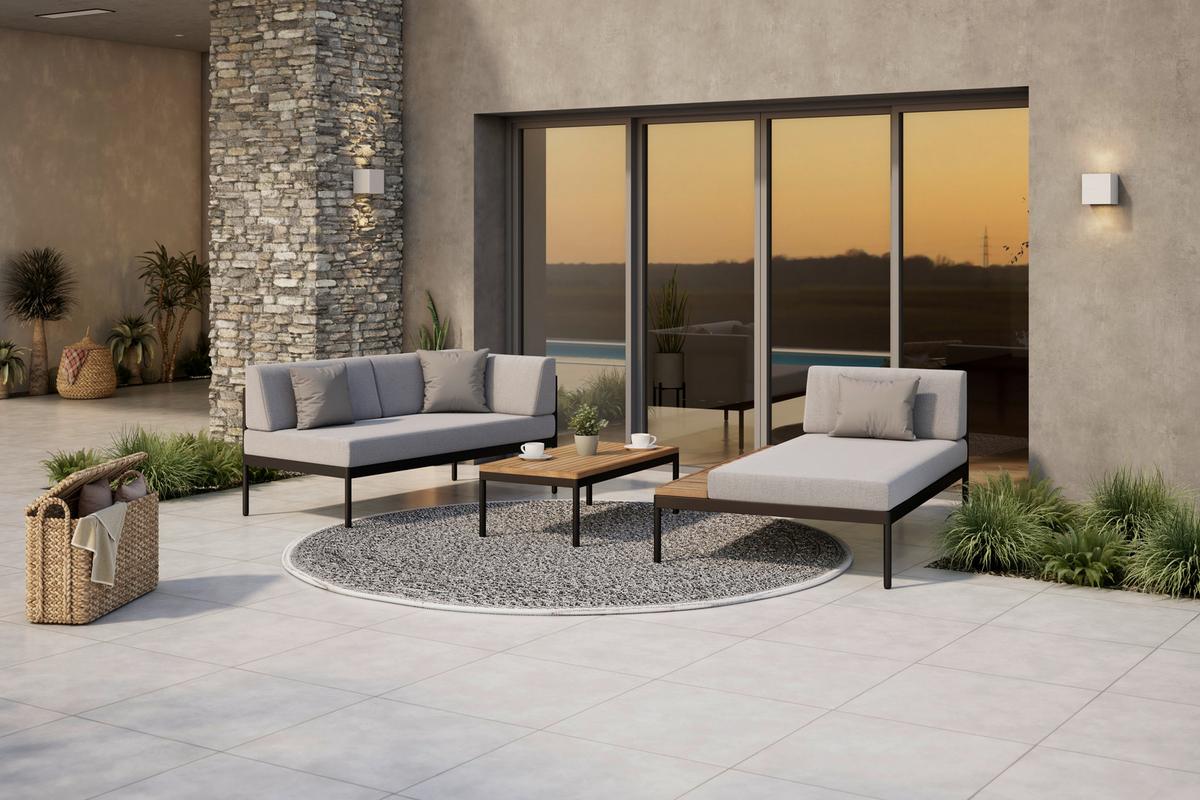 Loungegarnitur 3-Tlg Casablanca Holz/Metall +kissen - Grau/Akaziefarben, MODERN, Holz/Textil (149/99cm) - Beldano