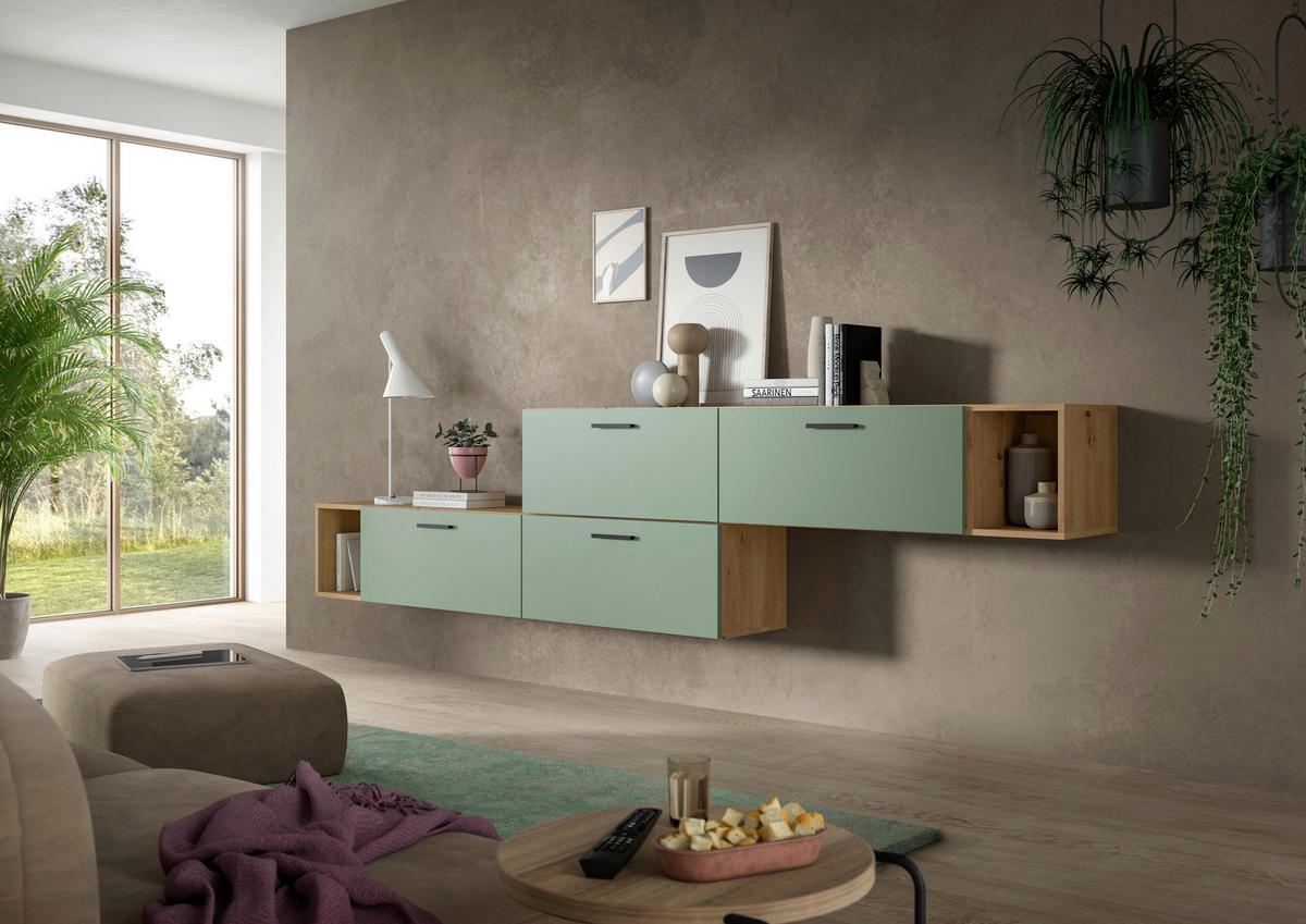 Wohwand, The One Olivgrün/artisan Eiche Dekor - Schwarz/Olivgrün, Trend, Holzwerkstoff (75/32/32/77/33cm)