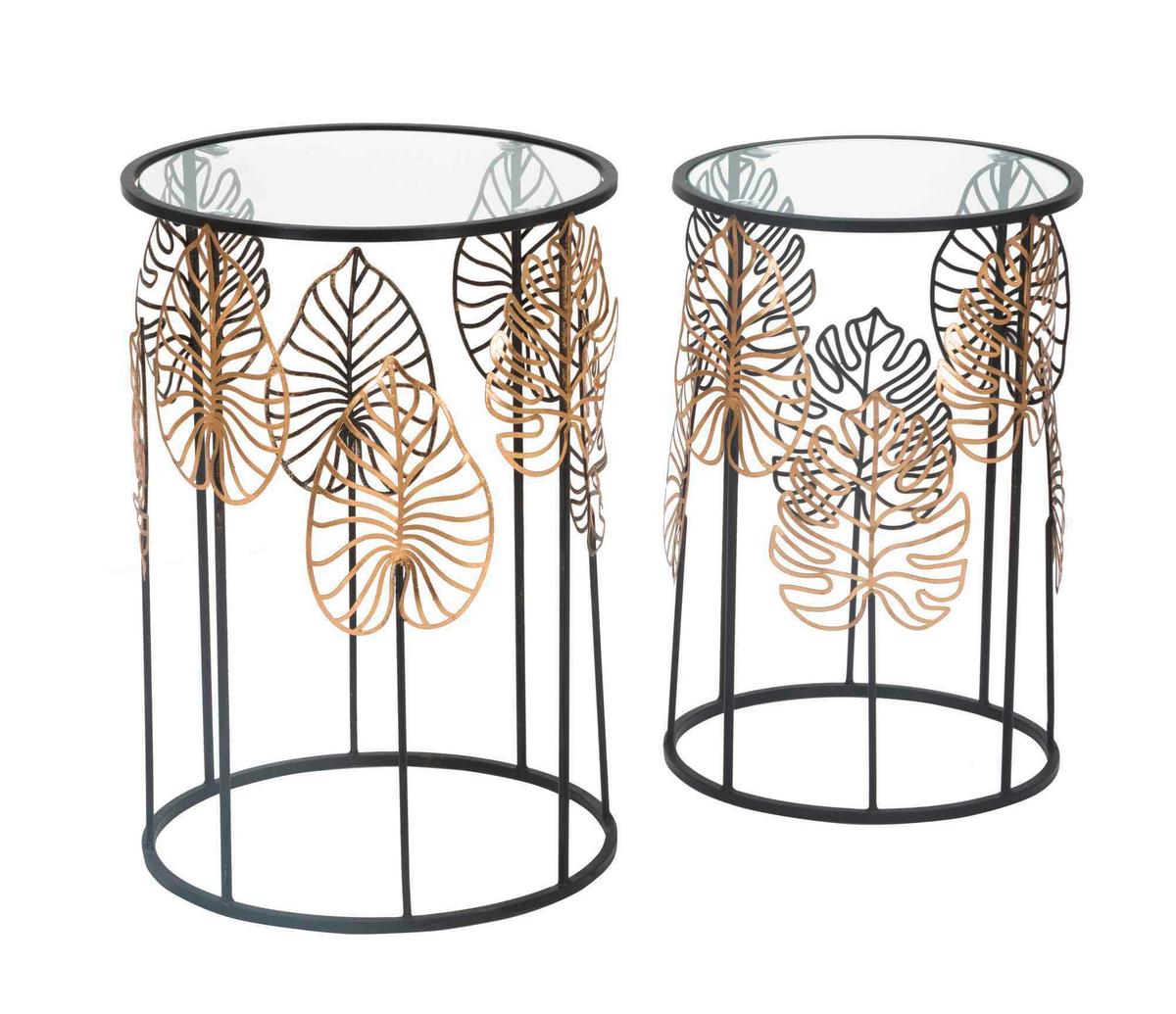 Couchtisch Foglie Glam Coppia Goldfarben, Schwarz B: 38 Cm - Goldfarben/Schwarz, Basics, Glas/Metall (38/55/38cm)