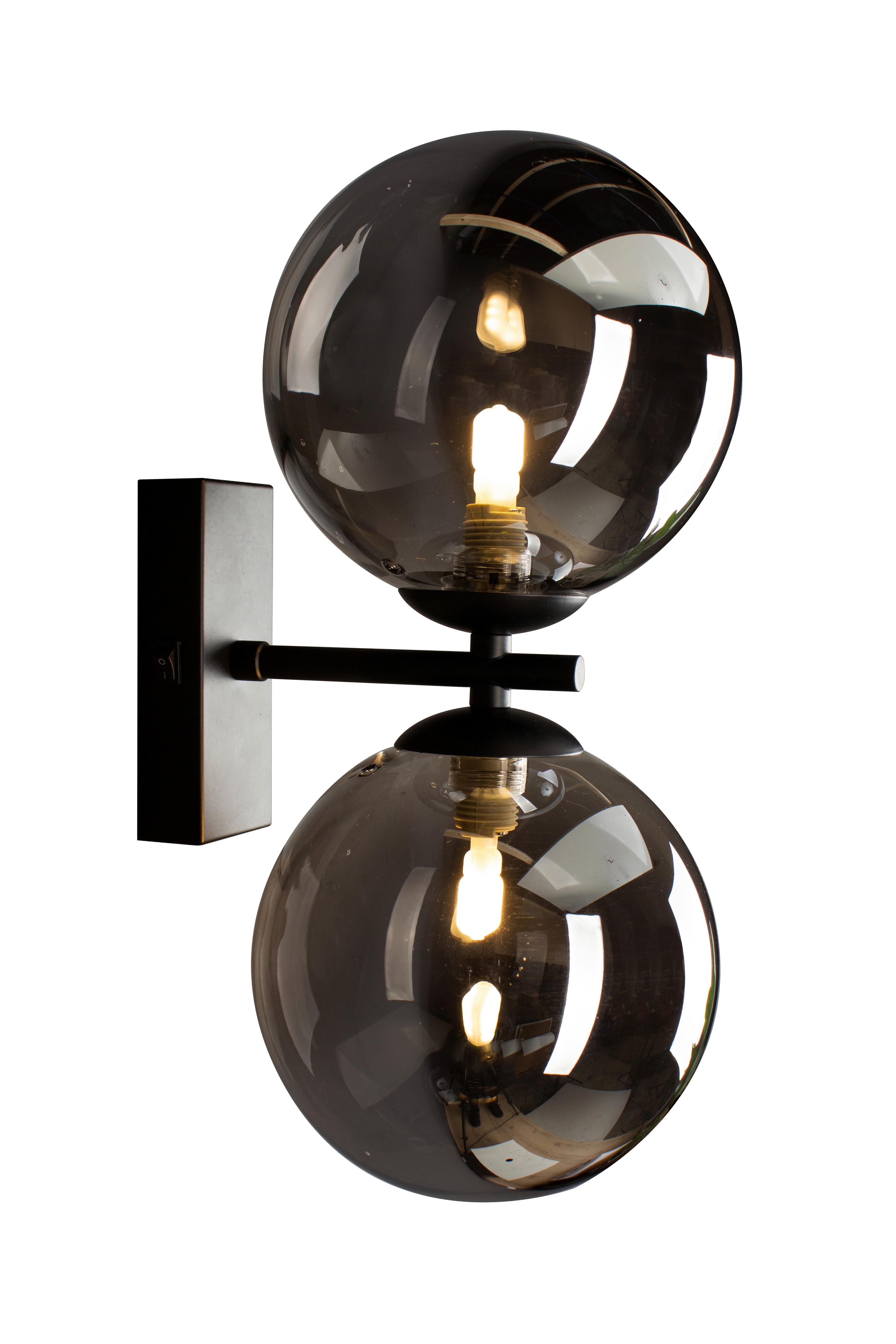 Wandleuchte 9120-Ap2 Nero 2-Flammig, - Dunkelgrau/Schwarz, Design, Glas/Metall (10/23,3cm)