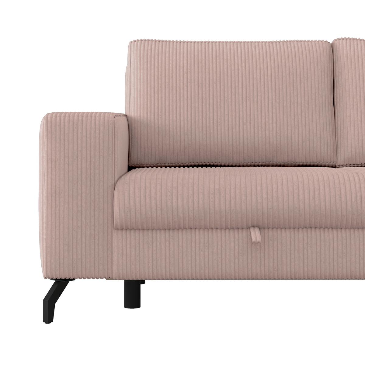 Ecksofa mit Bettkasten Cloud Rosa Cord 290x178 cm - Rosa, Trend, Textil (290/178cm)
