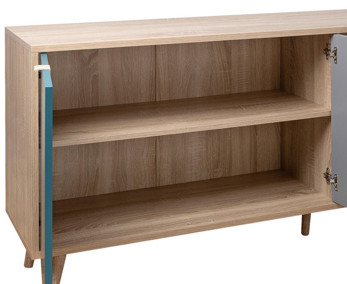 Sideboard Dekor 180 Cm Cube 56-Trend, Eiche/farbig - Eichefarben/Petrol, Trend, Holzwerkstoff (180/71/40cm) - MID.YOU