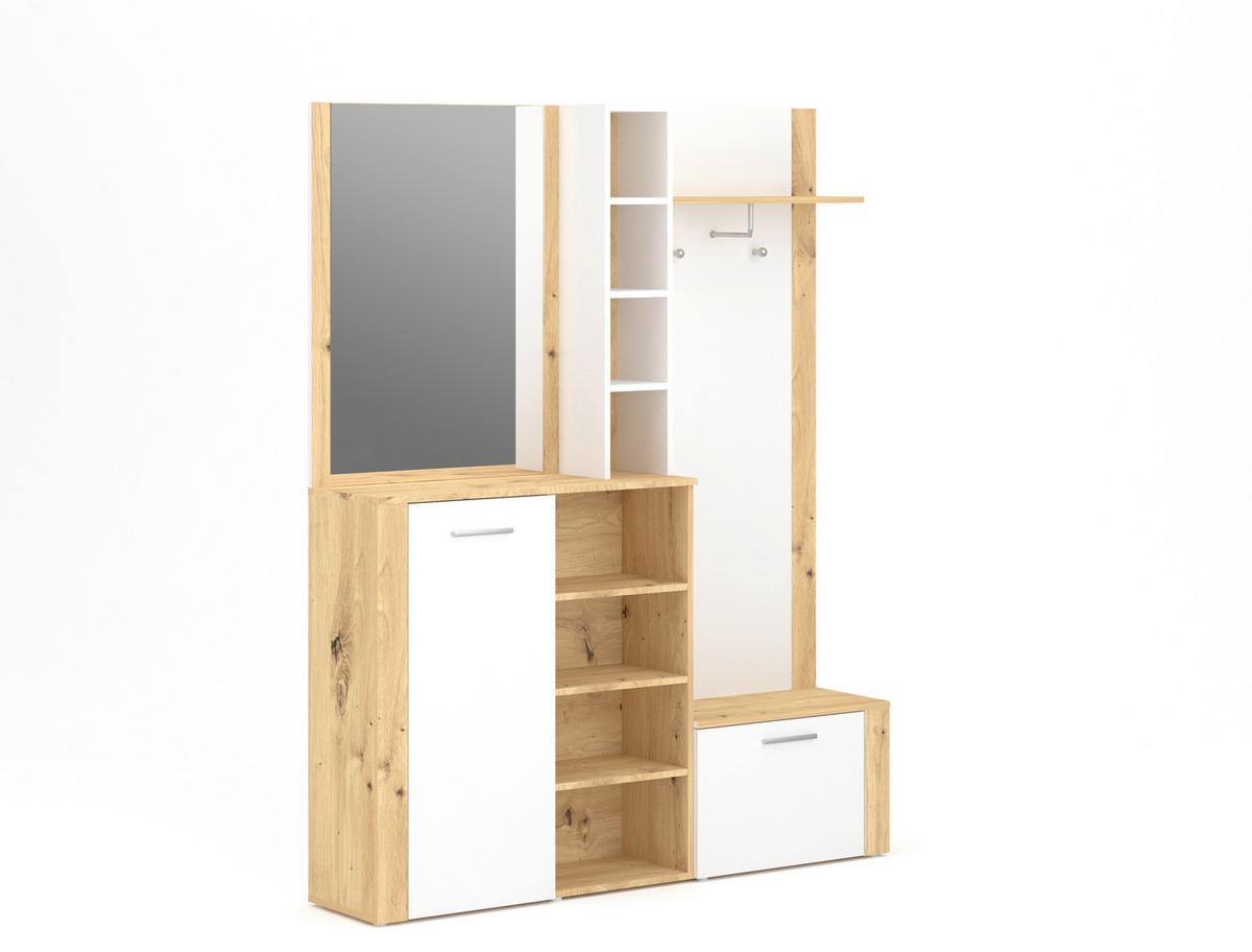 Predsieňový nábytk VIZA, dub artisan, biela - biela/dub artisan, Konventionell, kompozitné drevo (150/190/31,8cm)