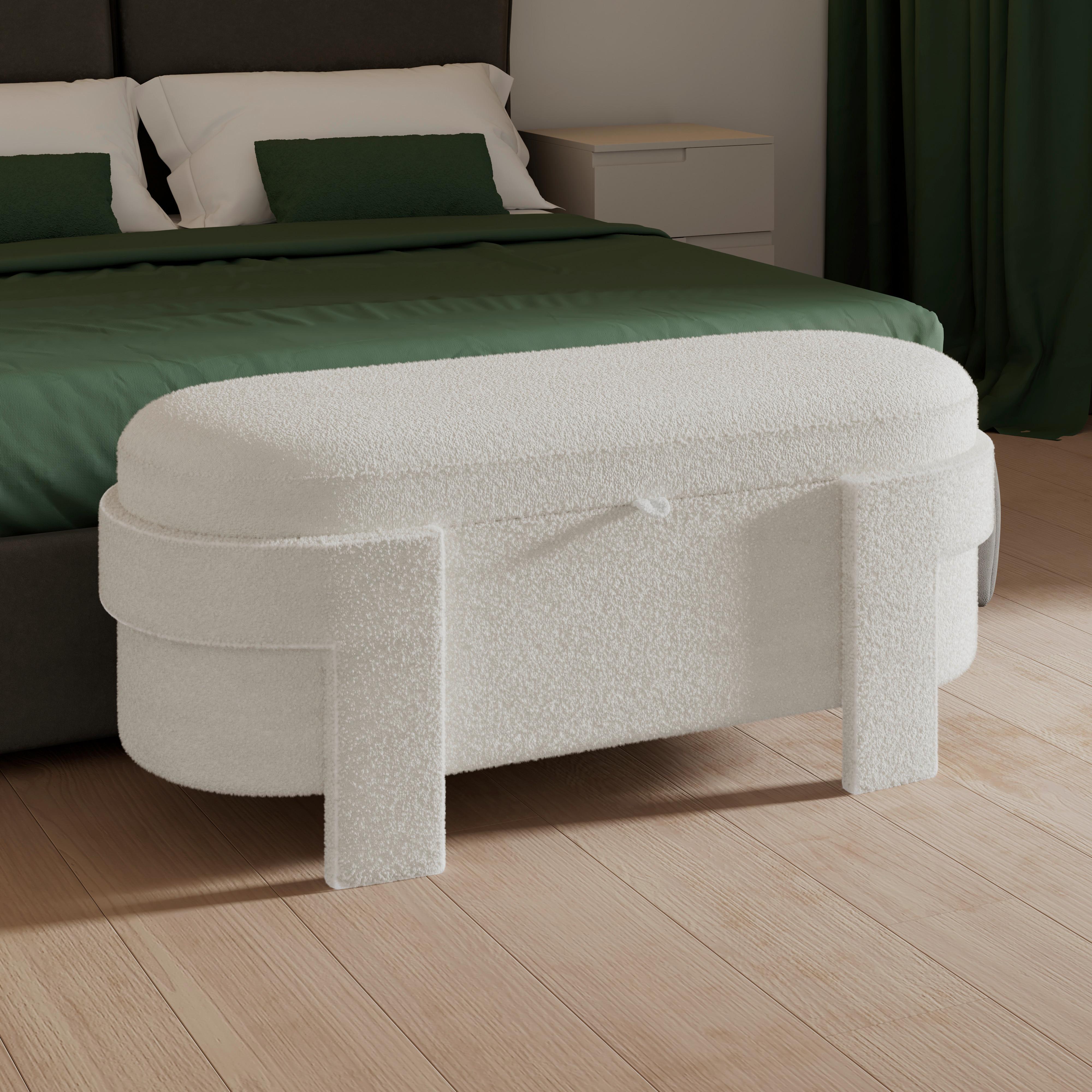 Čalouněná taburetka BENJI s úlož.prostorem, slonovinová - slonovinová, Moderní, dřevo/textil (125/51/49cm) - Bessagi Home