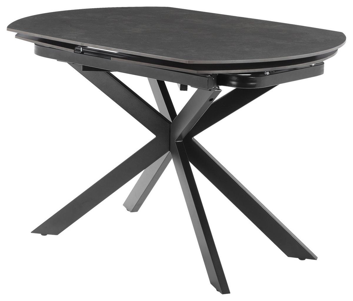 Esstisch Senna Grau/Schwarz L: 120-180 cm - Schwarz/Grau, MODERN, Stein/Metall (120-180/90/75.5-79cm) - P & B