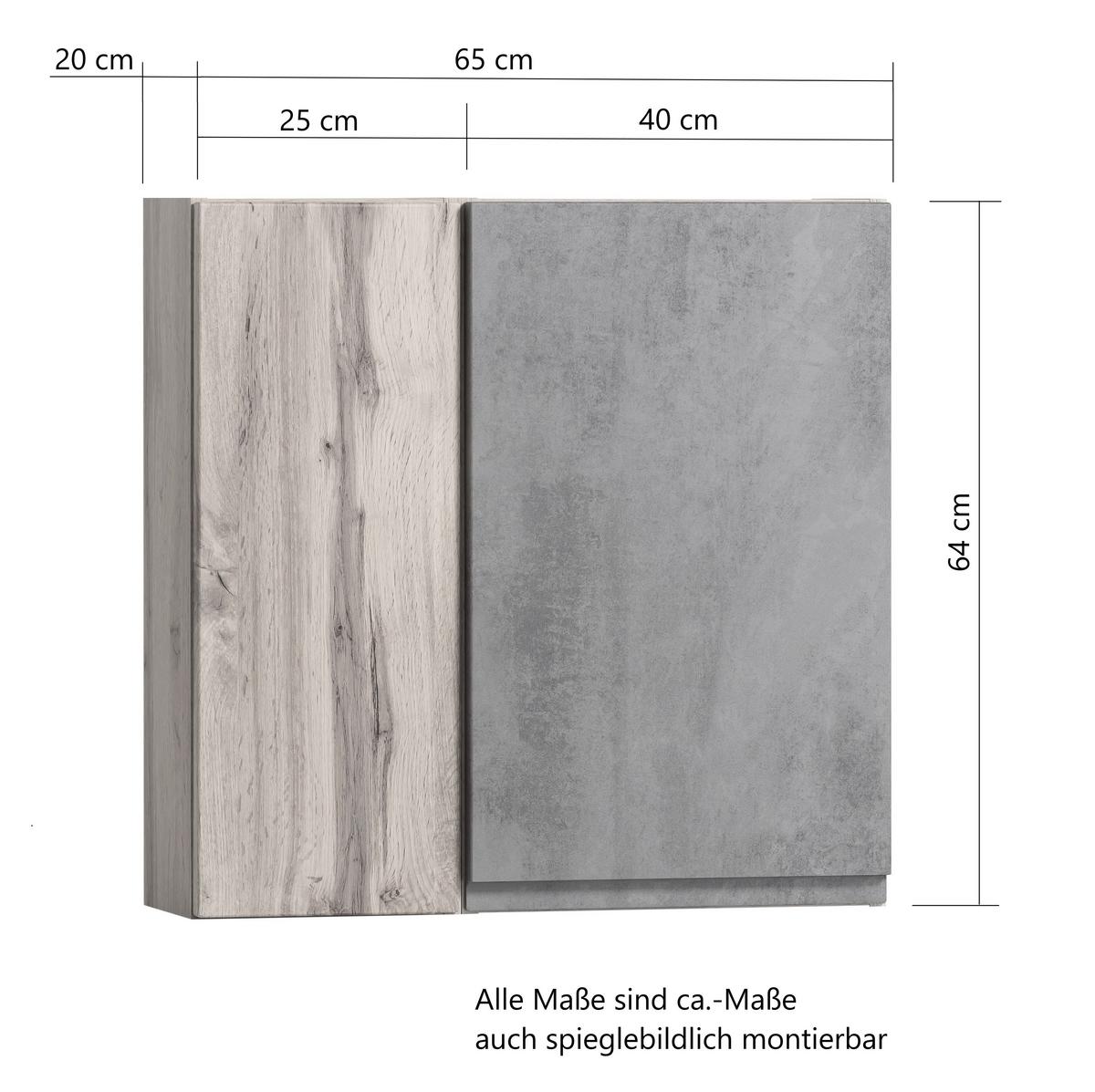Hängeschrank Varese B: 65 Cm Eiche Wotan/hellgrau - Eiche Wotan/Hellgrau, MODERN, Holzwerkstoff (65/64/20cm) - Held