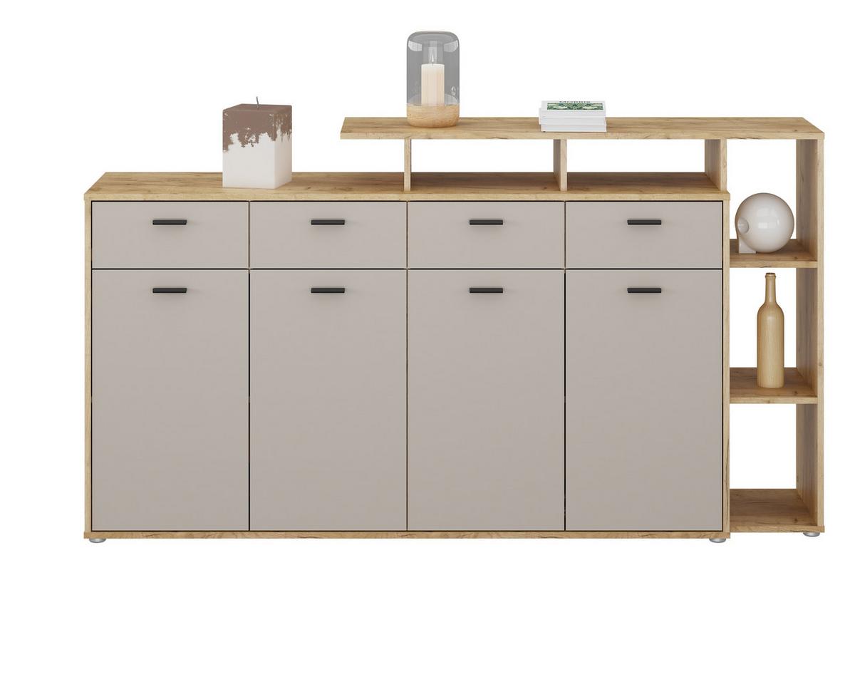 KOMODA TOM 4 - barvy dubu/černá, Moderní, dřevo/plast (190/105/40cm)