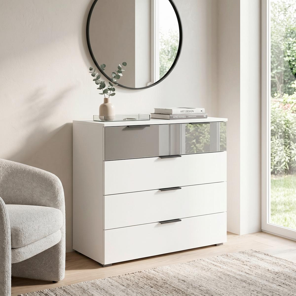 Kommode Skyla weiß, 81 cm - Alufarben/Weiß, MODERN, Glas/Holzwerkstoff (80/81/42cm) - Rauch Möbel