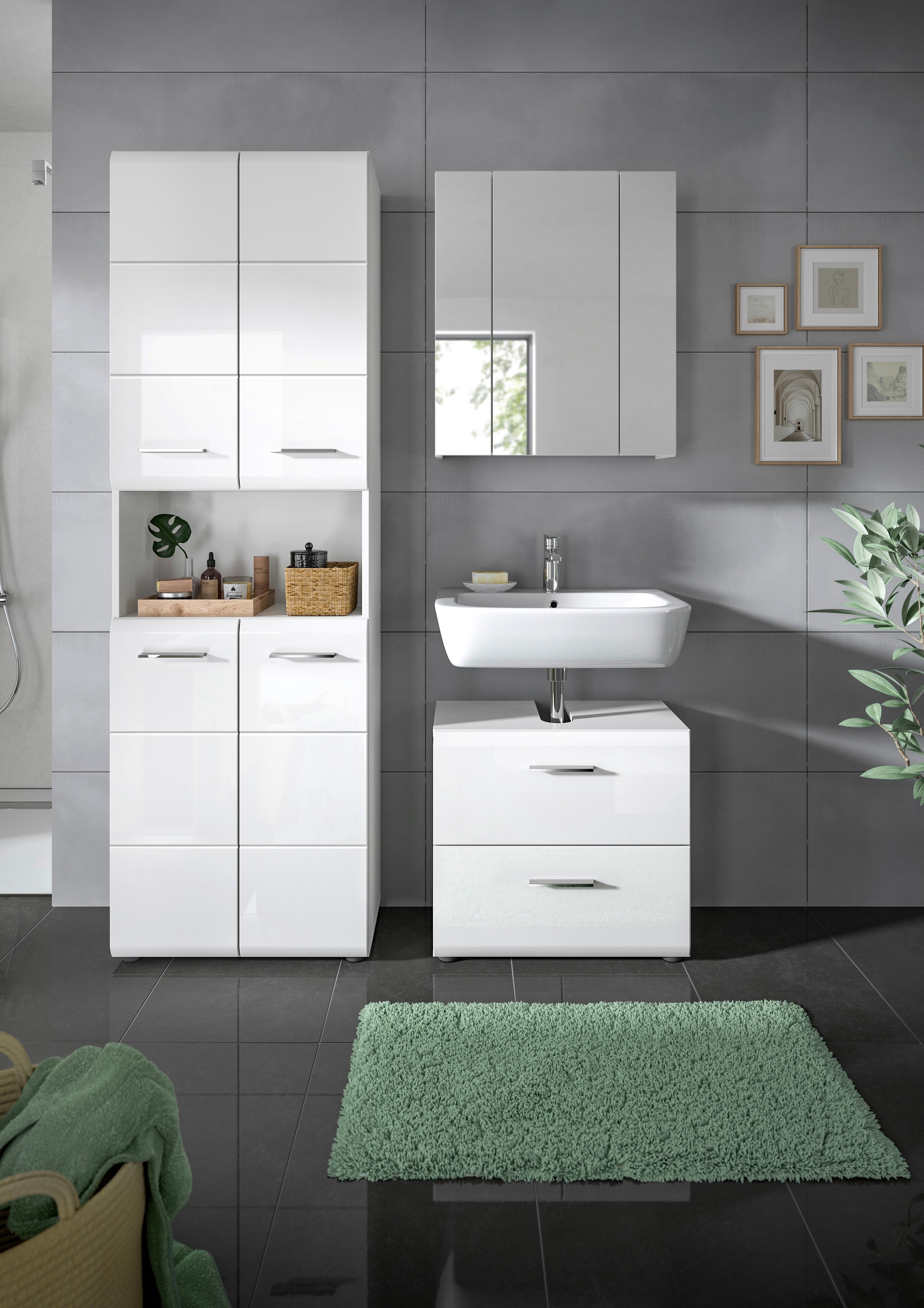 Badezimmer Ice Weiß Hg B: 120 Cm - Weiß Hochglanz/Schwarz, MODERN, Glas/Holzwerkstoff (120cm) - MID.YOU