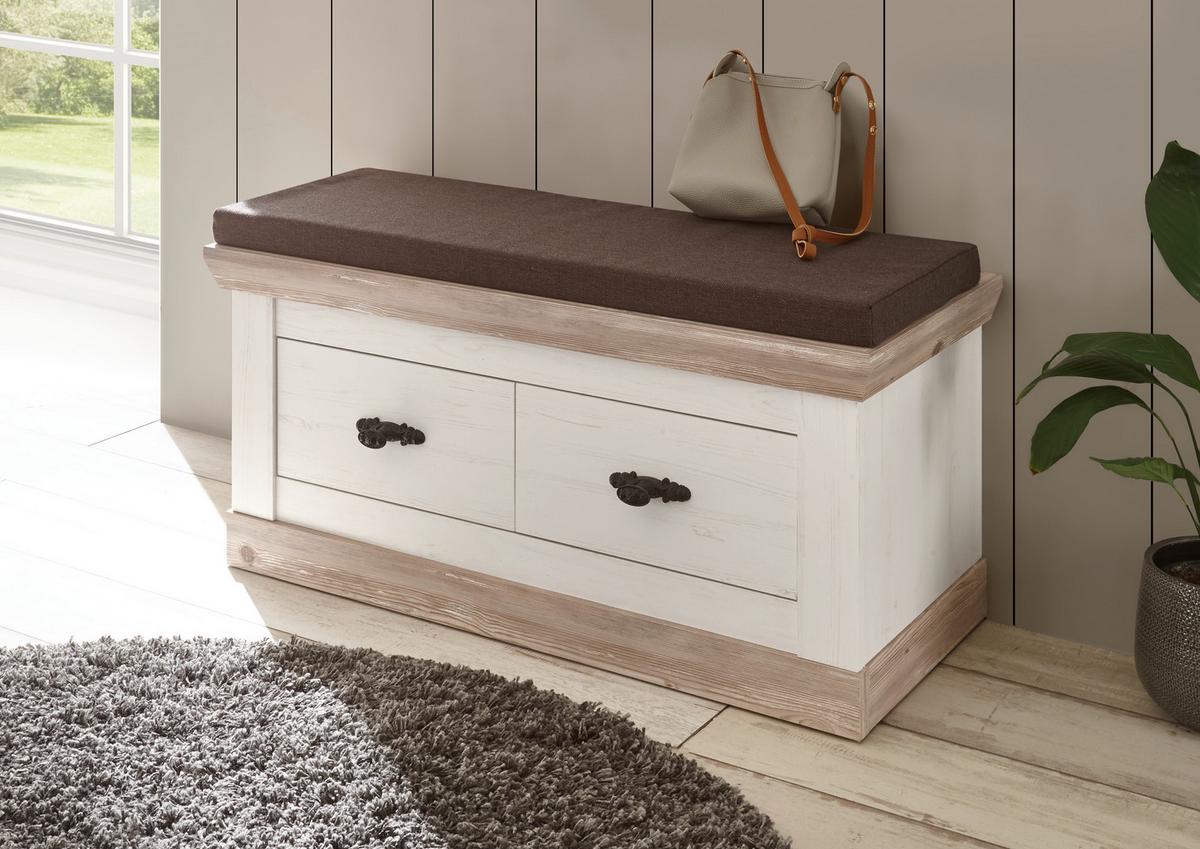 Garderobenbank Florenz Pinienfarbe/Hellbraun 107cm - Hellbraun/Braun, Design, Holzwerkstoff/Textil (107/55/45cm) - MID.YOU