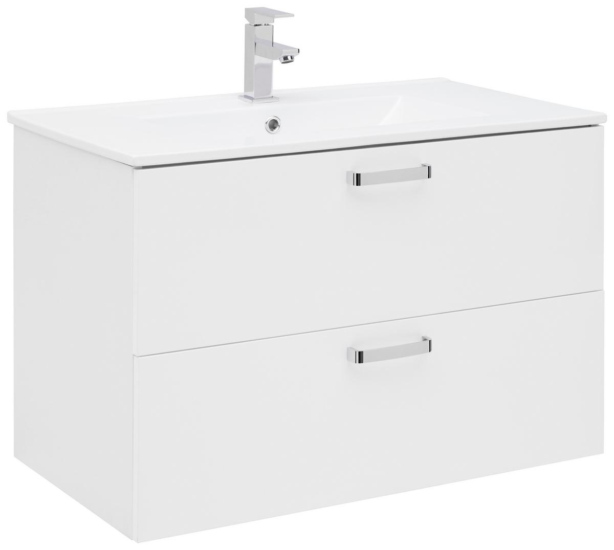 Waschbecken mit Unterschrank B: 81 cm Weiß - Weiß Hochglanz/Weiß, KONVENTIONELL, Keramik/Holzwerkstoff (81/56/46,5cm) - Ondega