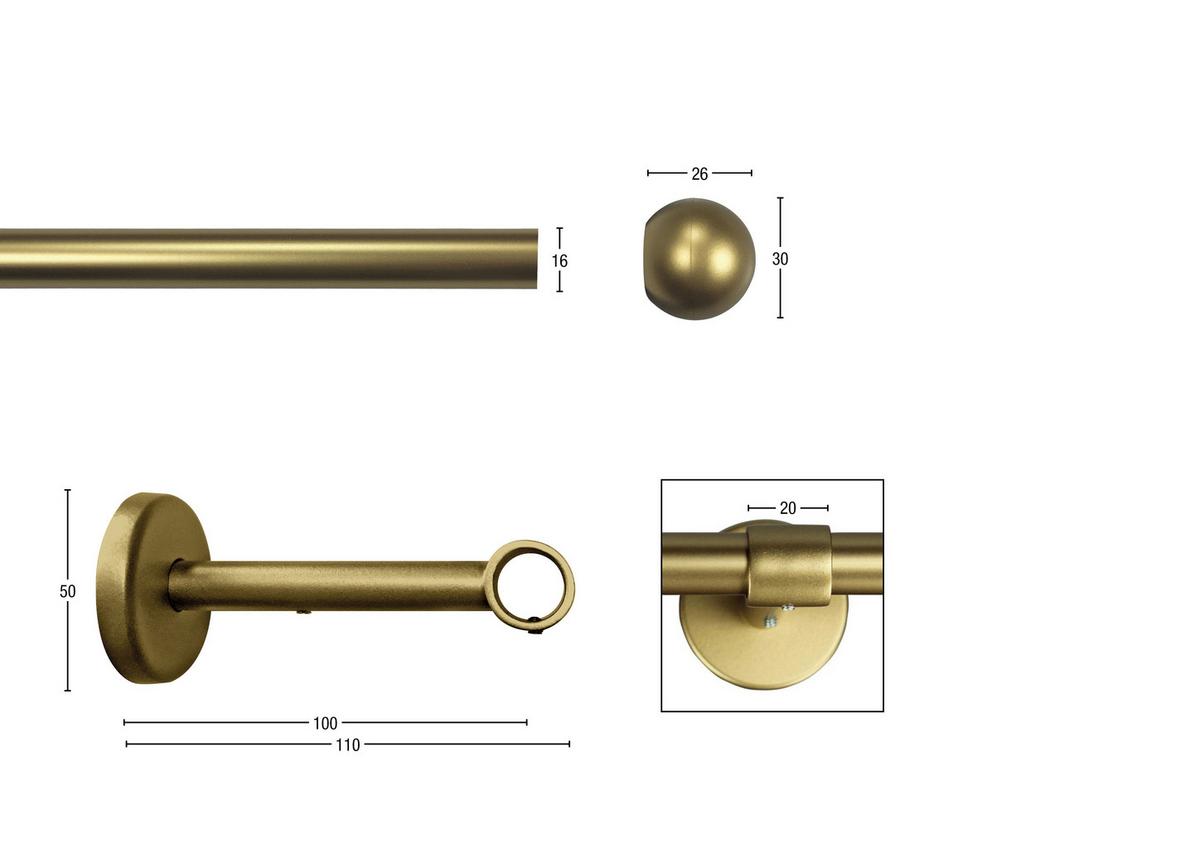 Vorhangstange Goldfarben L: 310 cm - Goldfarben, KONVENTIONELL, Metall (310cm)