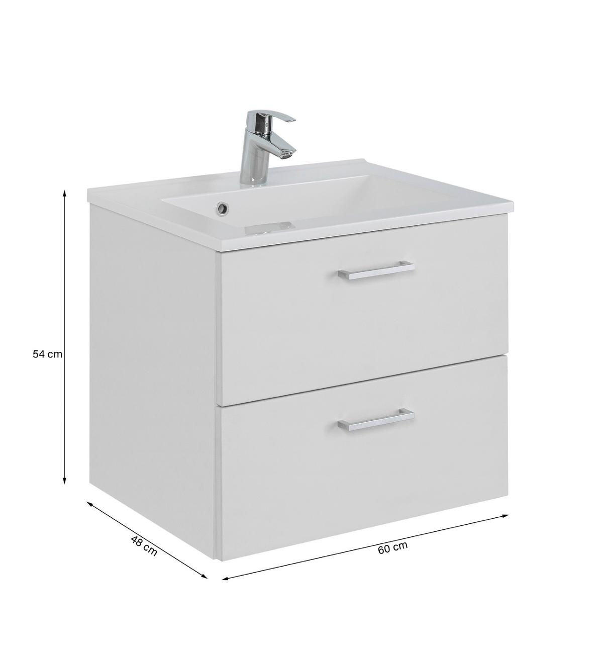 Waschtischkombi Riga Weiß B: 60 cm - Weiß, MODERN, Holzwerkstoff/Stein (60cm) - Held