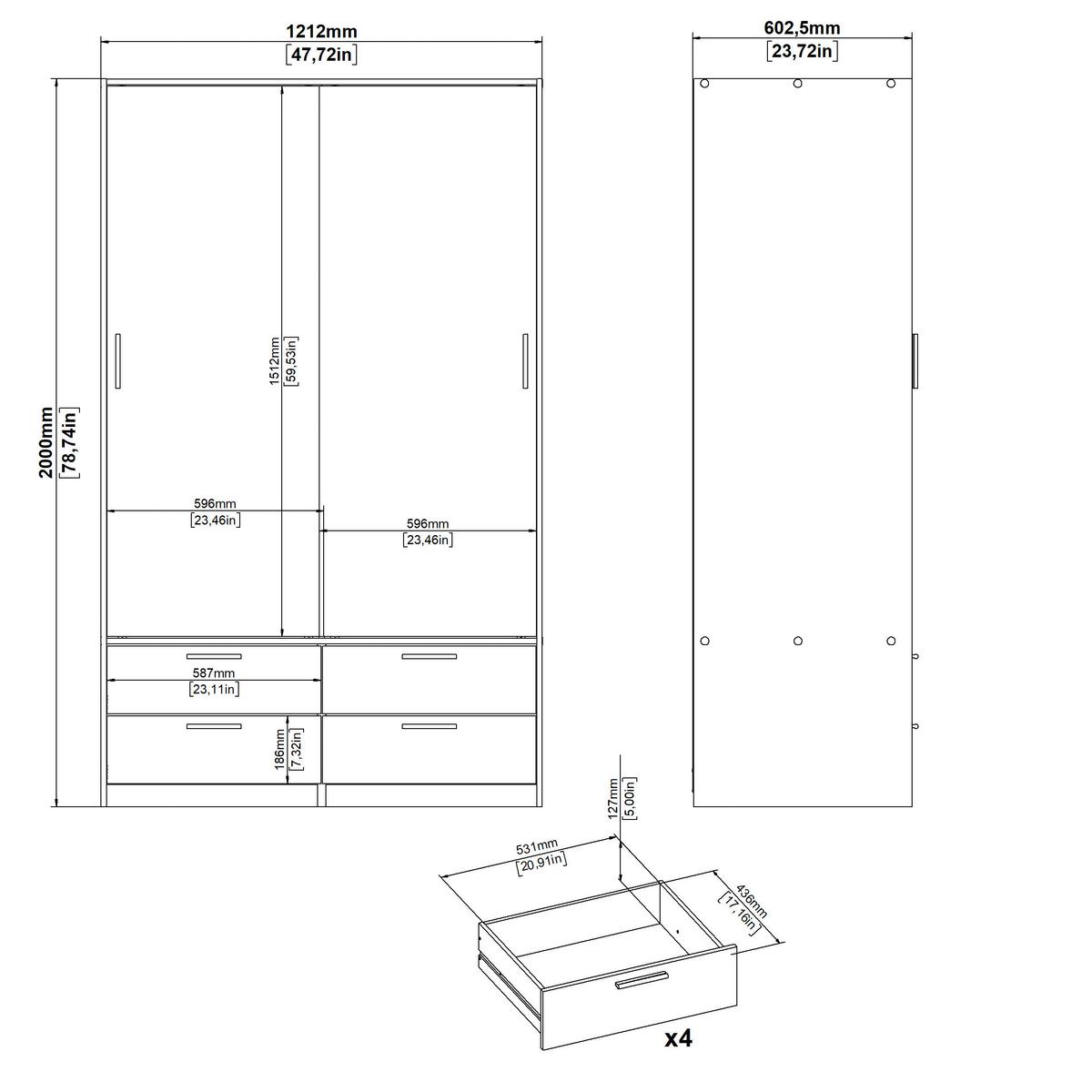 Schiebetürenschrank Line Weiß, B: 121,2 cm - Weiß, MODERN, Holzwerkstoff (121,2/200/60,3cm) - MID.YOU