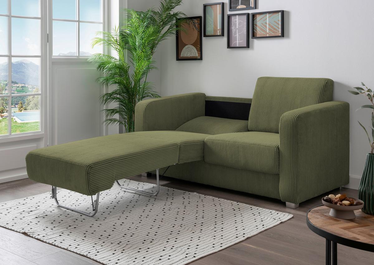 Schlafsofa Mia, Olivgrün B: 159 Cm - Chromfarben/Olivgrün, Basics, Textil (159/88/87cm) - Livetastic