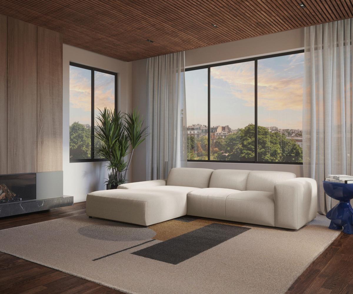 Ecksofa Hannah Creme 200x304 Cm - Creme/Schwarz, Design, Textil (200/304cm) - MID.YOU