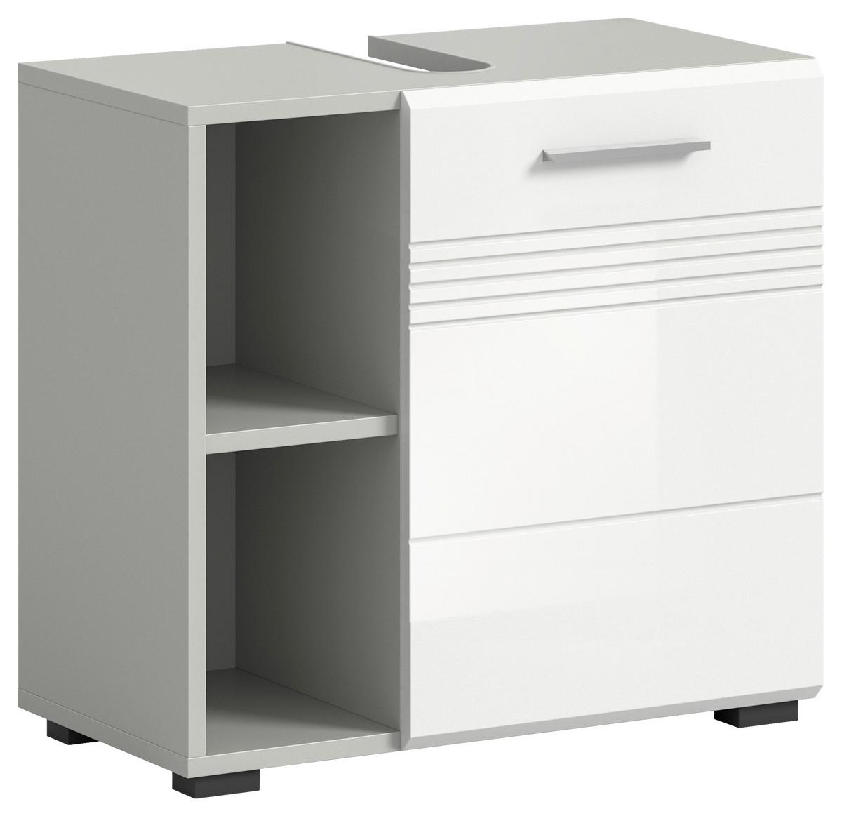 Waschbeckenunterschrank Copa B: 60 Cm Weiß Hochglanz - Weiß Hochglanz/Schwarz, MODERN, Holzwerkstoff (60/56/32cm) - MID.YOU