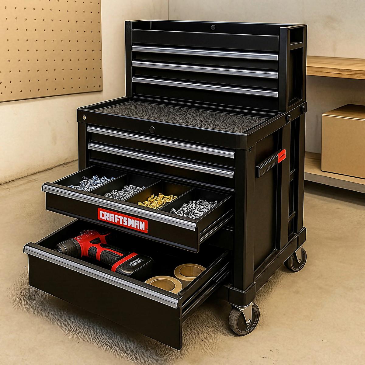 Szerszámos Láda 6 Fiókos - fekete, műanyag