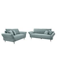 Sitzgarnitur 2--teilig. Vanilla Cord Hellblau - Schwarz/Hellblau, Design, Textil - P & B