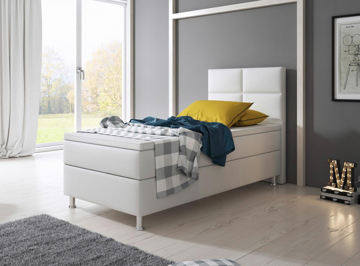 Boxspringbett Miami - Silberfarben/Weiß, KONVENTIONELL, Leder/Textil (90/115/210cm) - MID.YOU