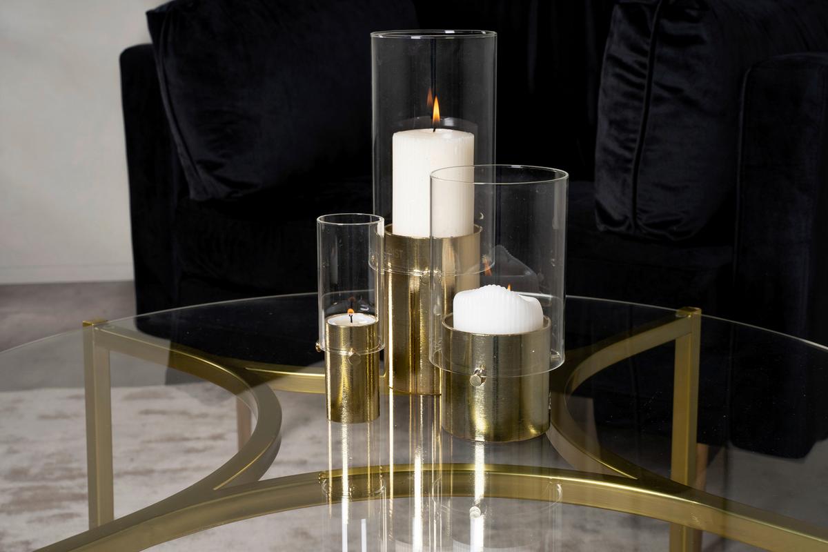 Couchtisch Kivik - Messingfarben, Design, Glas/Metall (90/90/45cm) - Livetastic