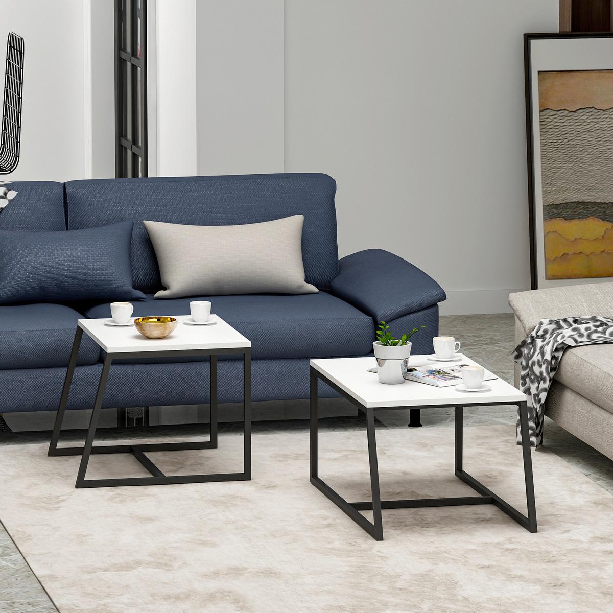 Couchtischset Weiß B: 75-55 Cm - Schwarz/Weiß, Design, Holzwerkstoff/Metall (75-55/38-45/50-47cm) - Livetastic