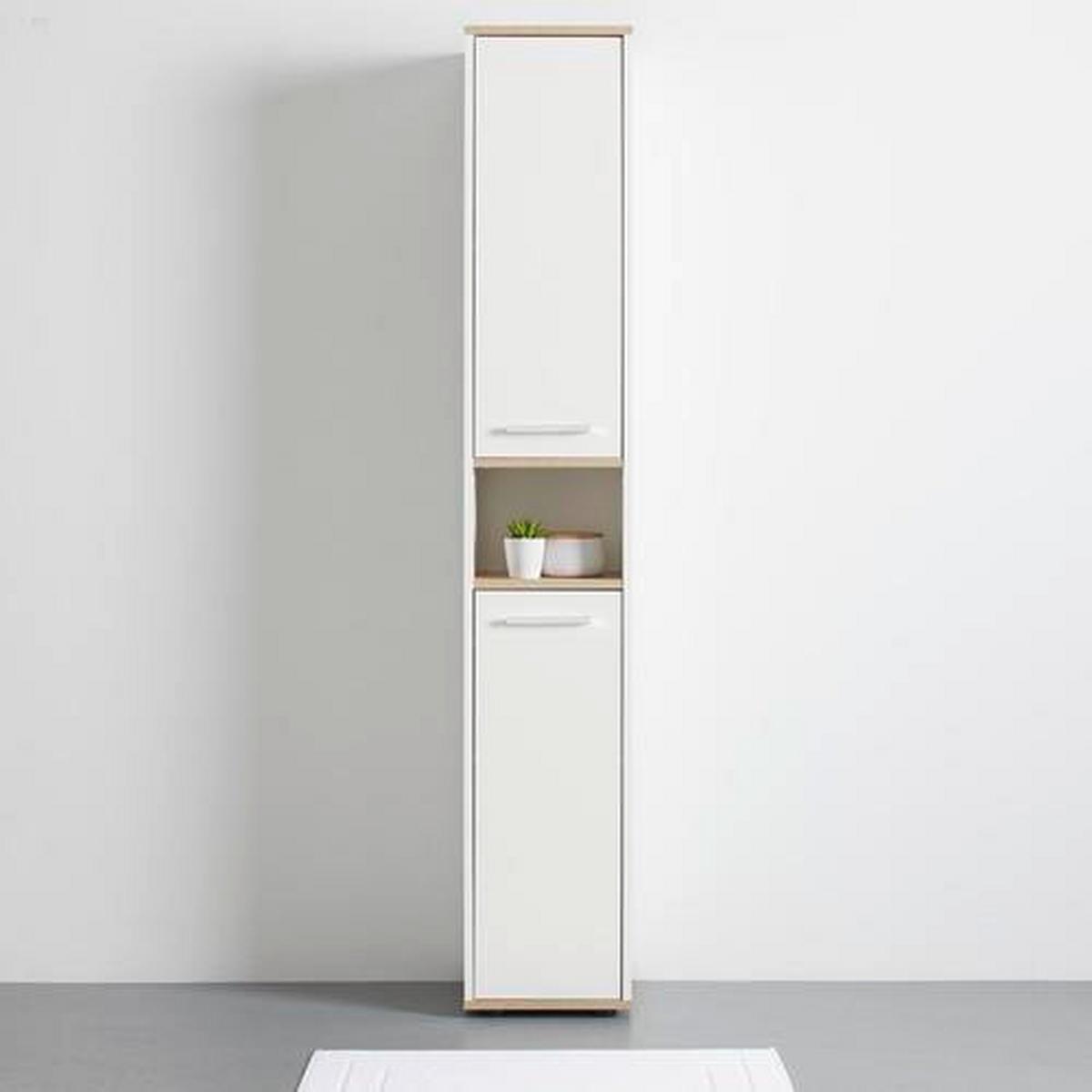 Hochschrank mit Offenem Fach Yasmin B:30cm Weiß/Eiche Dekor - Eichefarben/Schwarz, Basics, Holzwerkstoff (30/175/28,3cm) - MID.YOU