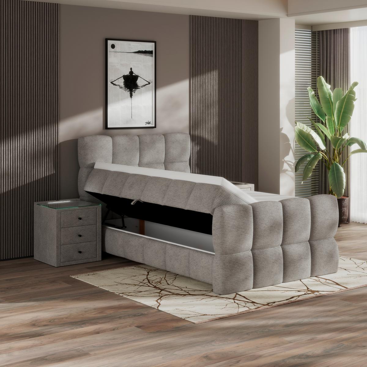 Boxspringbett Brisbane inkl. Bettkasten 140x220 - Ecru/Schwarz, Trend, Holz/Holzwerkstoff (140/220cm) - Sembella