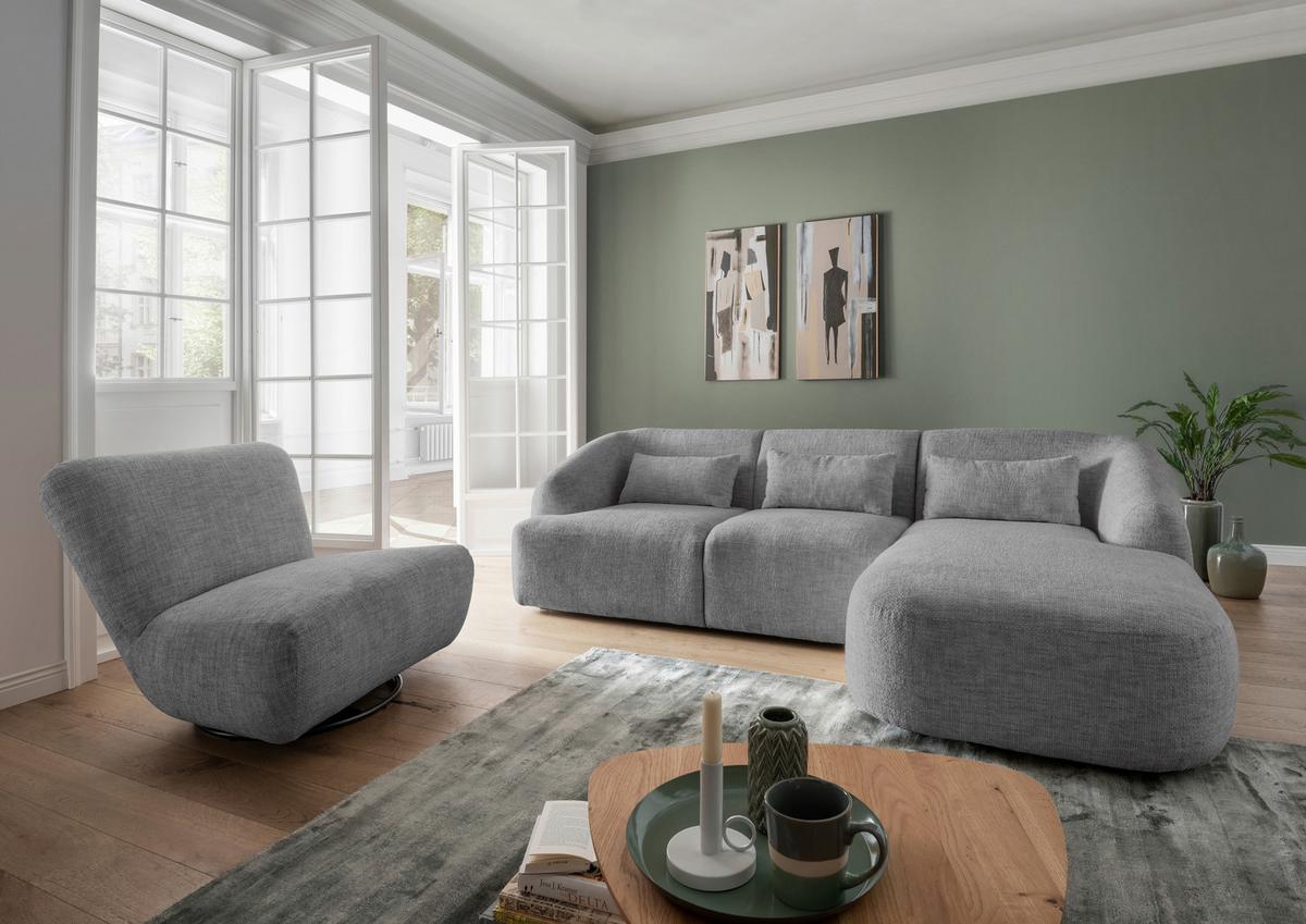 Ecksofa Caponi Silberfarben S: 256x160 Cm - Silberfarben/Schwarz, MODERN, Textil (256/160cm) - Livetastic