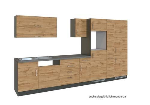 Küchenzeile Sorrento ohne Geräte B: 360 cm Eichefarben - Eichefarben/Anthrazit, MODERN, Holzwerkstoff (360/200/60cm) - Held