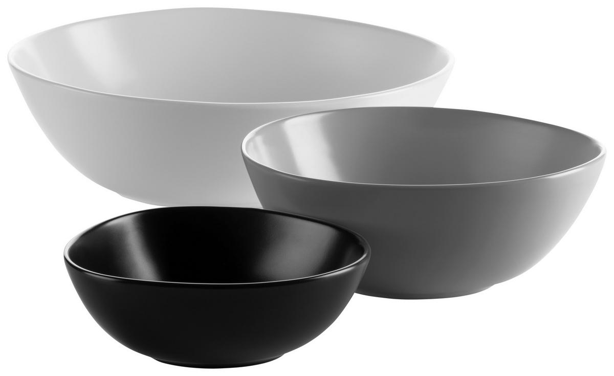 Schüsselset  Keramik Rund Grau/schwarz/weiß 3tlg - Schwarz/Weiß, Basics, Keramik (27/31/29cm) - Mäser