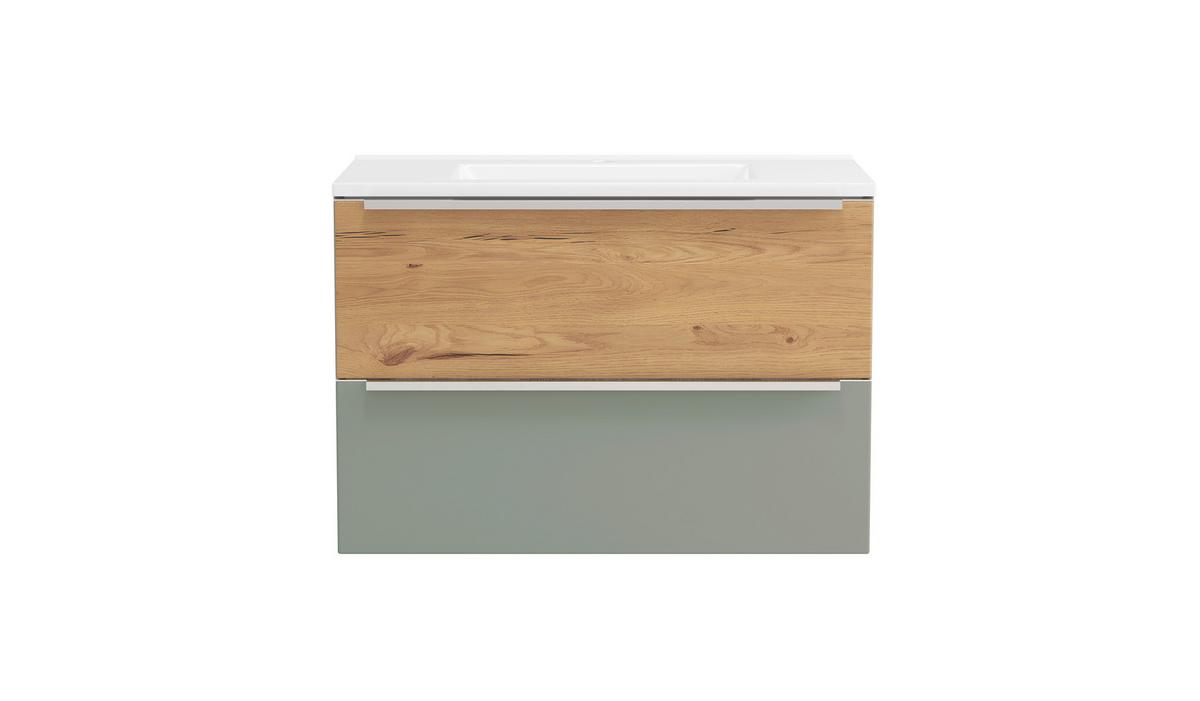 WASCHTISCHKOMBI Schilfgrün/Wildeiche B: 80cm - Schilfgrün/Wildeiche, Trend, Holzwerkstoff/Stein (80/54/47cm) - Held