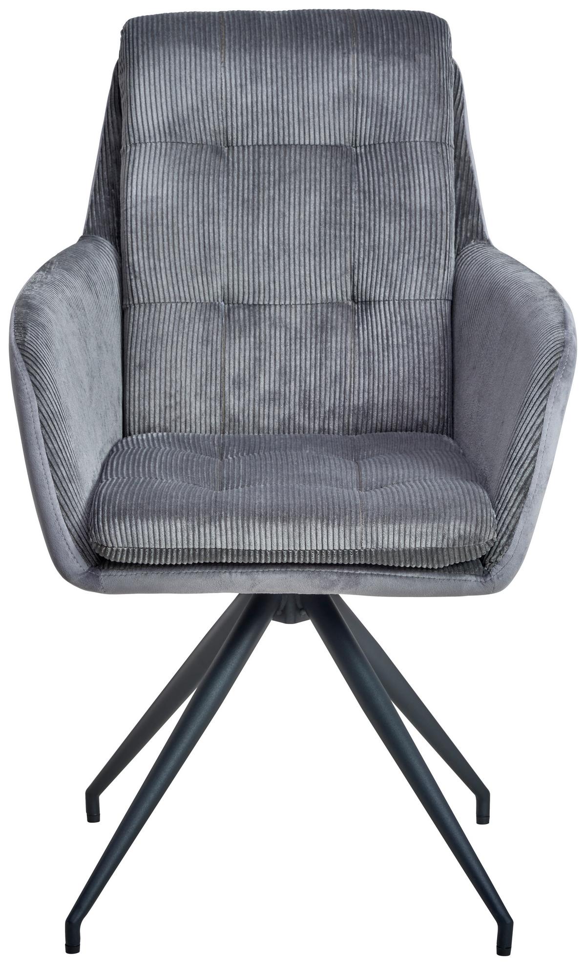 Armlehnstuhl Nizza Grau Gepolstert - Schwarz/Grau, LIFESTYLE, Textil/Metall (60/94/64cm) - MID.YOU