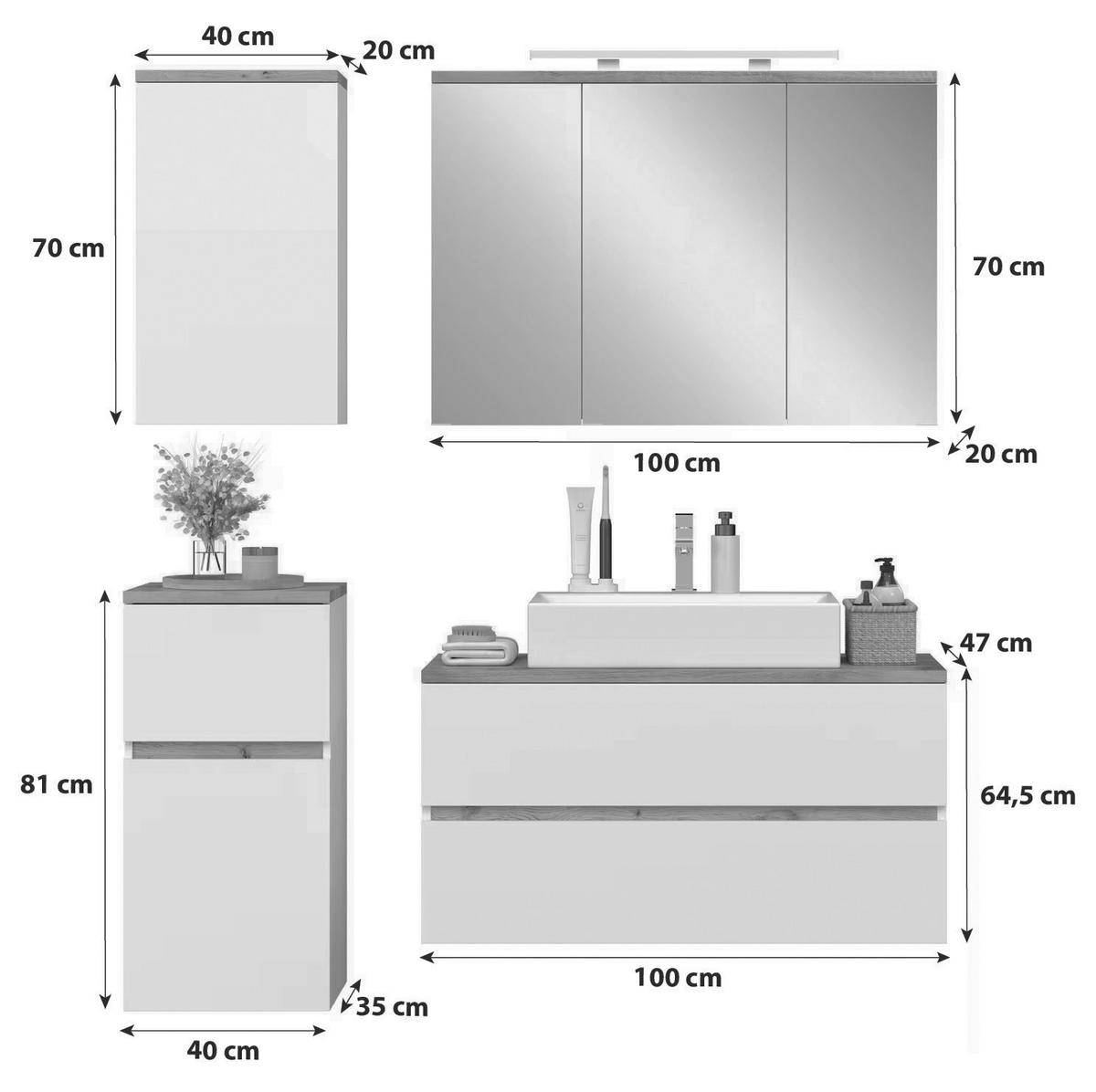 Badezimmer Marbella Weiß, Artisan Dekor 4-teilig - Weiß/Eiche Artisan, MODERN, Holzwerkstoff (140/182/47cm)