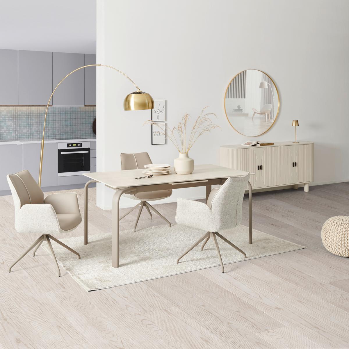 Armlehnstuhl Darcy Lederlook Grau 360° Drehbar - Champagner/Grau, KONVENTIONELL, Textil/Metall (61/82,5/61cm) - Livetastic