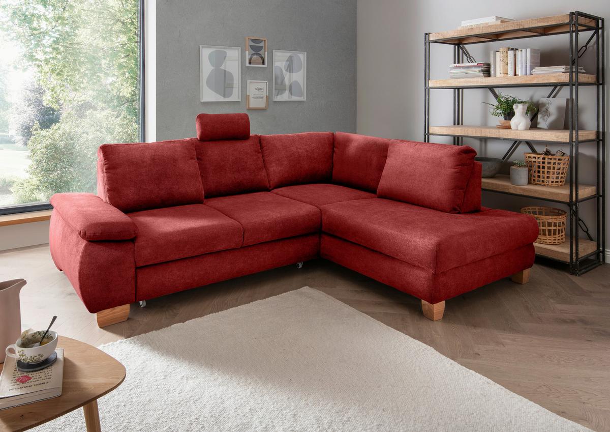 Eckschlafsofa Positano, Rot S: 261x206 Cm - Wildeiche/Rot, MODERN, Textil (261/206cm) - Livetastic