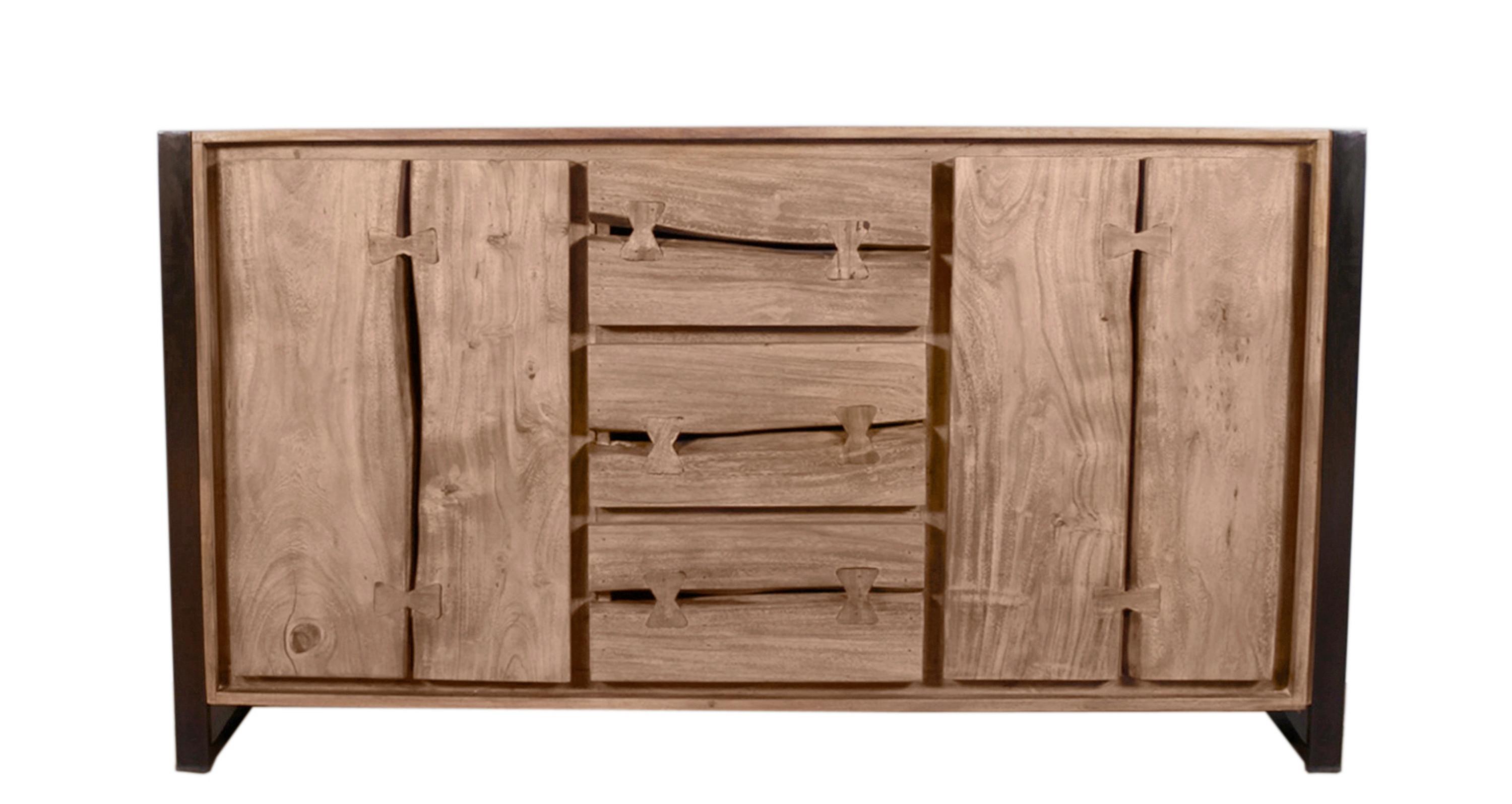 Sideboard Akazie/Schwarz B: 200cm - Schwarz/Naturfarben, Design, Holz/Metall (200/80/40cm) - MID.YOU