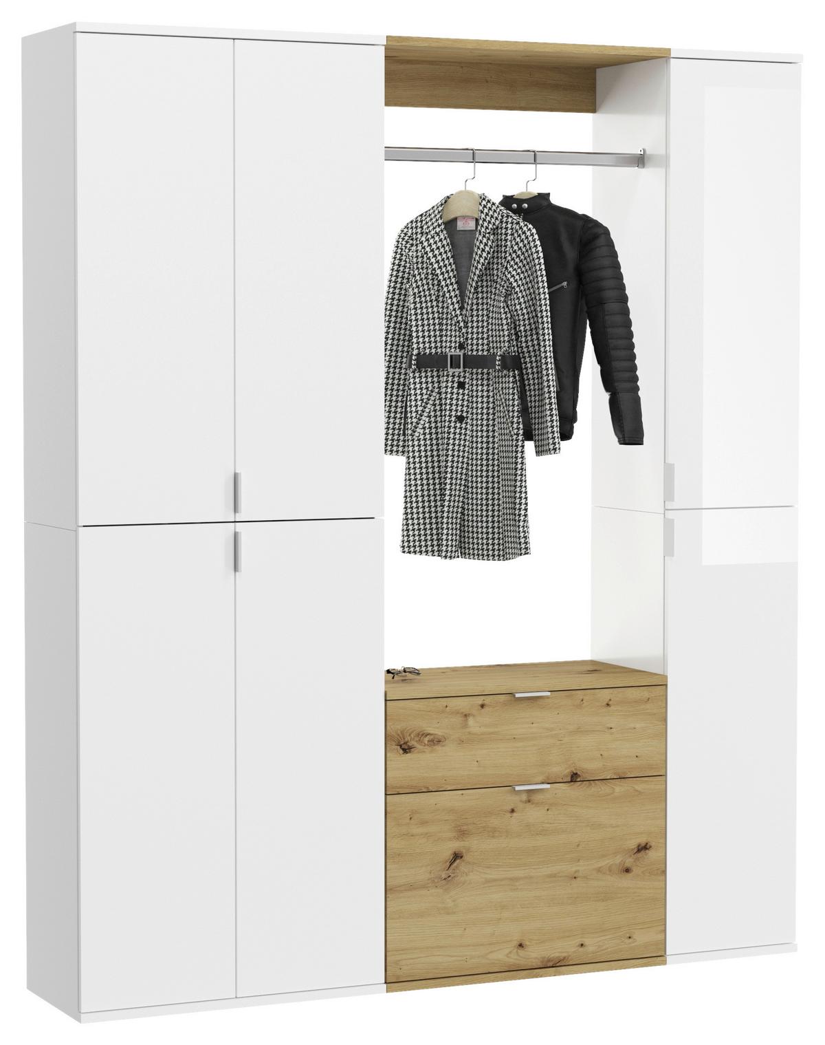 Garderobe Projekt X Eiche Artisan/Weiß B: 152 cm - Weiß, KONVENTIONELL, Holzwerkstoff (152/193/34cm) - MID.YOU