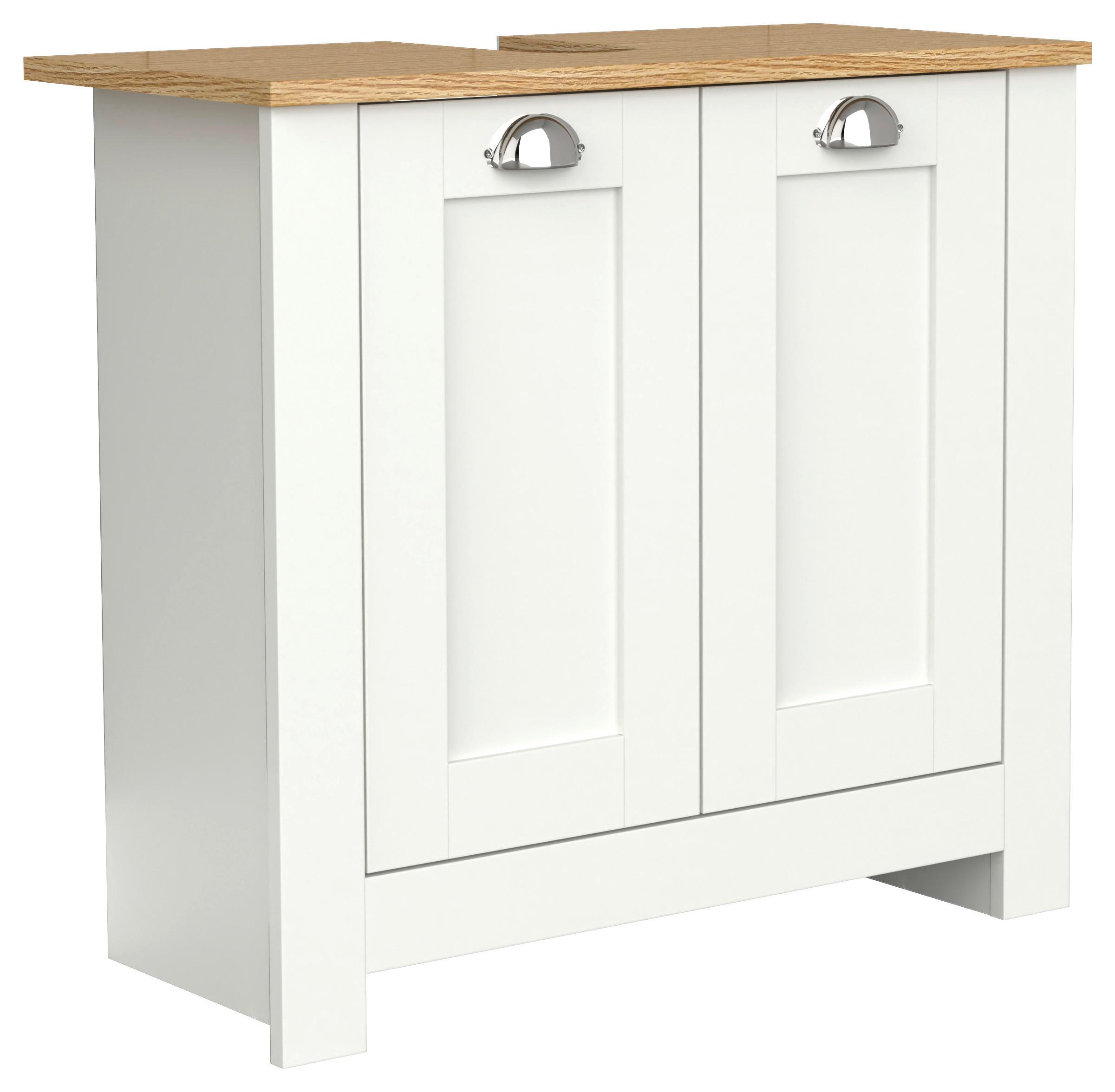 Waschbeckenunterschrank Balusa Weiß/Eiche Dekor B:65cm - Honigeiche/Eichefarben, MODERN, Holzwerkstoff (65/60/30cm) - MID.YOU