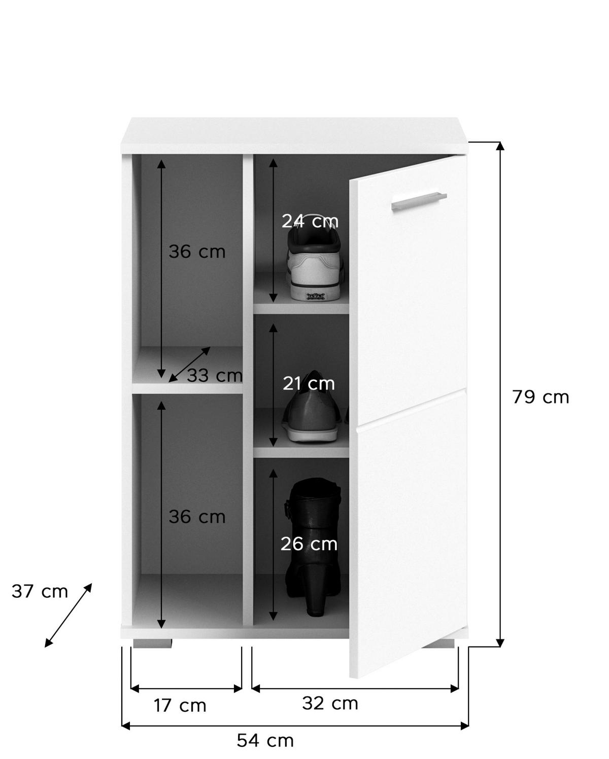 Garderobe Prego Weiß Hochglanz inkl. Einlegeböden, B: 55 cm - Weiß Hochglanz, Design, Glas/Holzwerkstoff (55/191/37cm) - MID.YOU