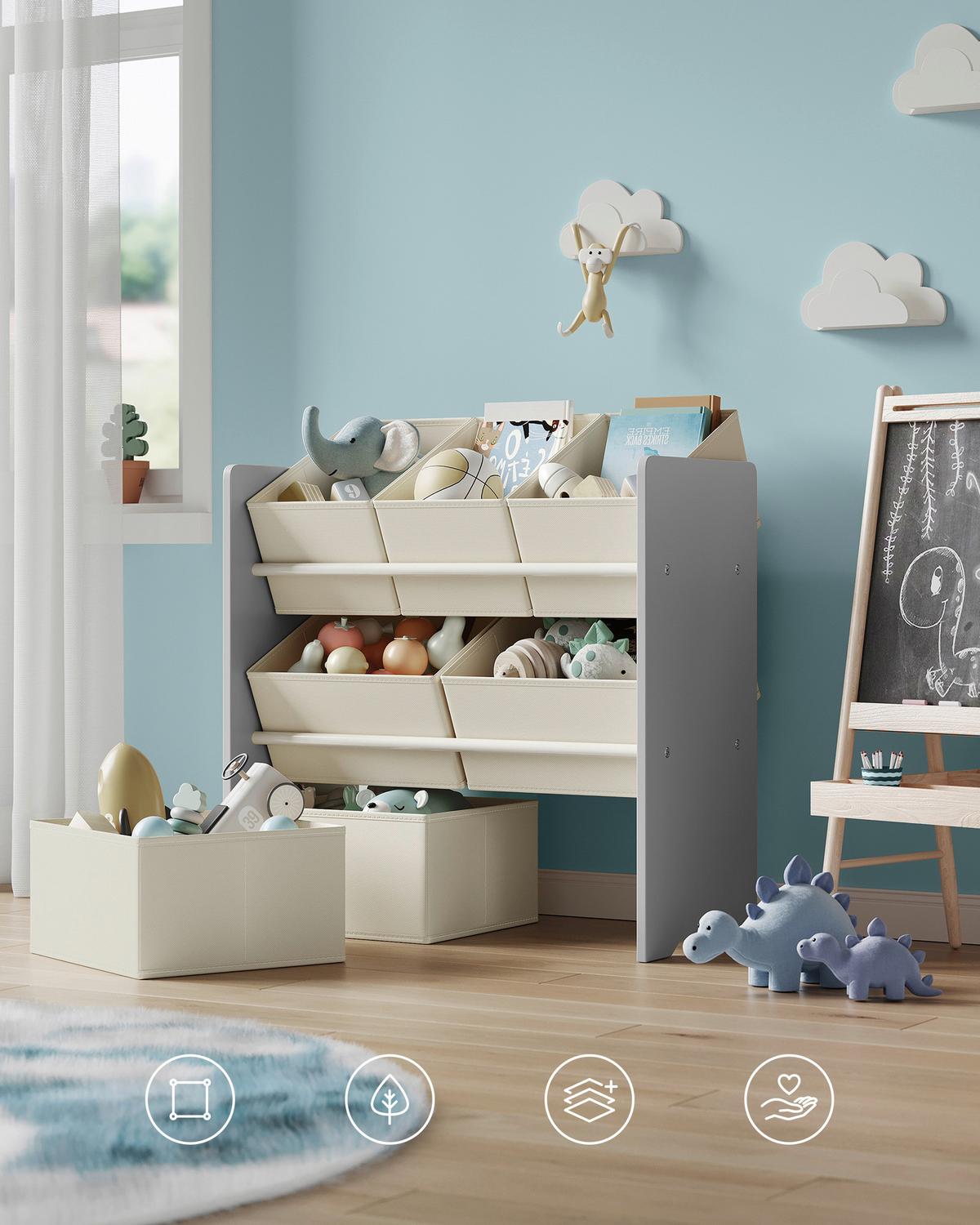 Kinderregal Toy Storage Shelf Grau/Beige B: 62,5 cm - Beige/Grau, MODERN, Holzwerkstoff/Textil (62,5/60/29,5cm) - MID.YOU