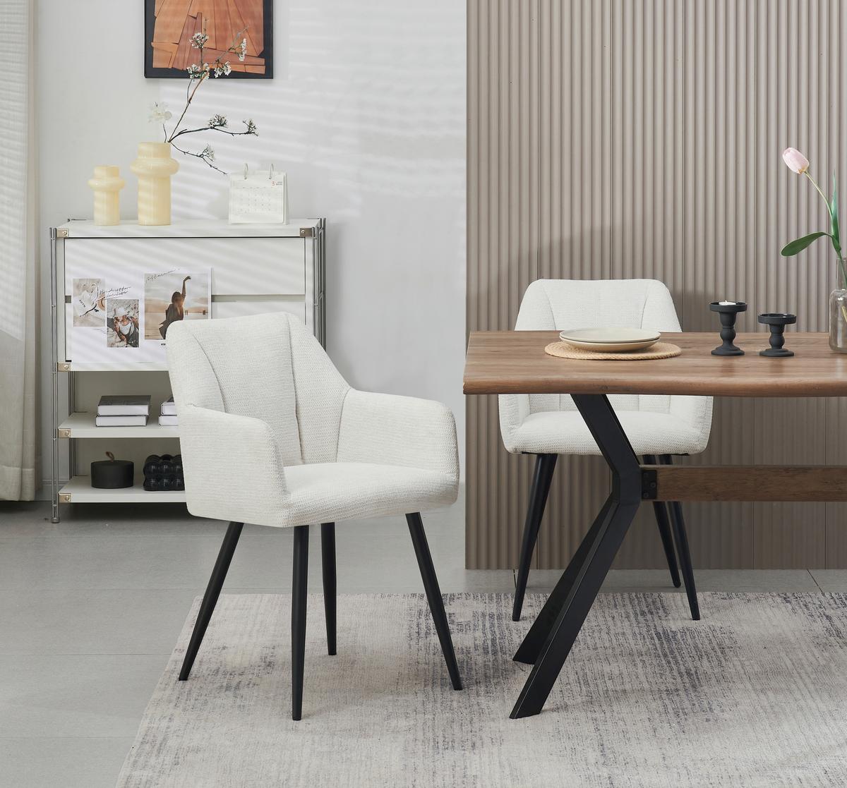 Stuhl-set Bella Creme B: 55 Cm - Creme/Schwarz, MODERN, Textil/Metall (55/82/62cm) - MID.YOU