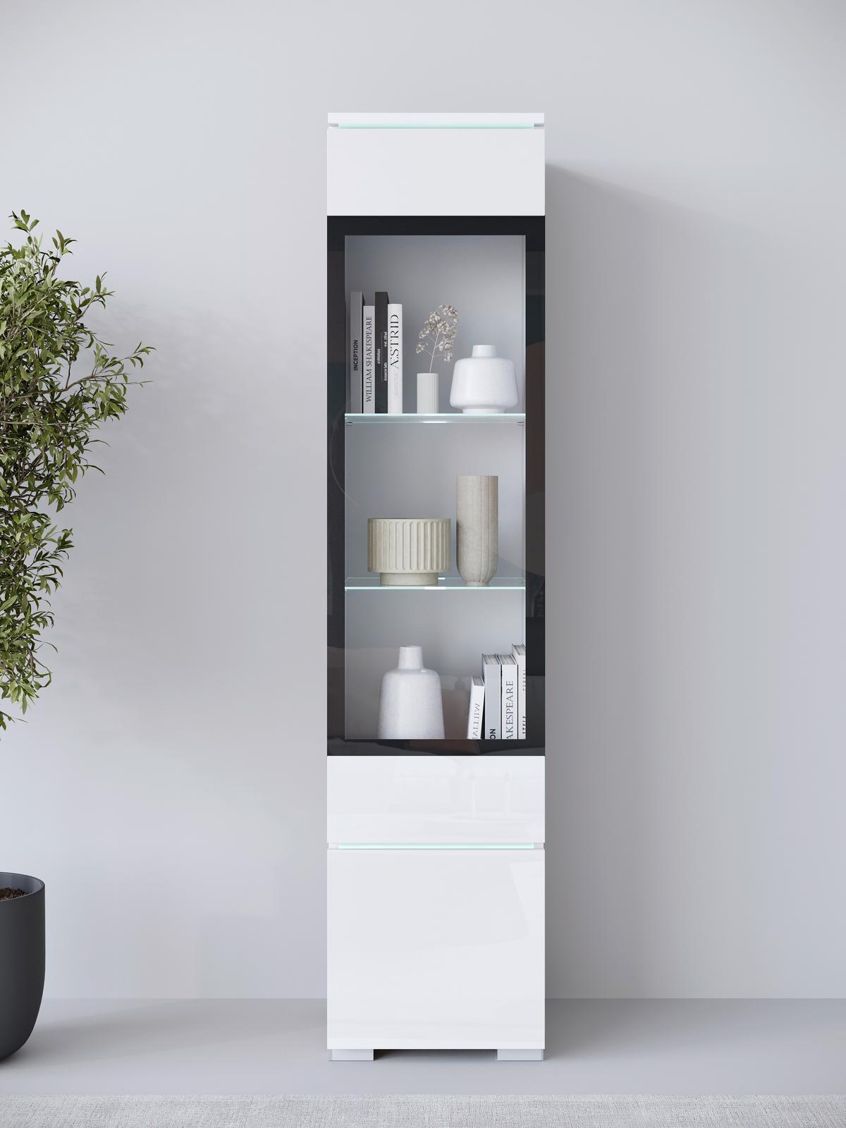 Vitrine Vera Weiß/weiß Hg B: 30cm - Weiß Hochglanz/Weiß, Design, Glas/Holzwerkstoff (30/130/33cm) - Livetastic