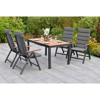 Gartentischgruppe Astros 9 -Teilig. Graphitfarben/Natur - Graphitfarben/Naturfarben, KONVENTIONELL, Kunststoff/Textil (90/150-200/75cm) - Gardenson