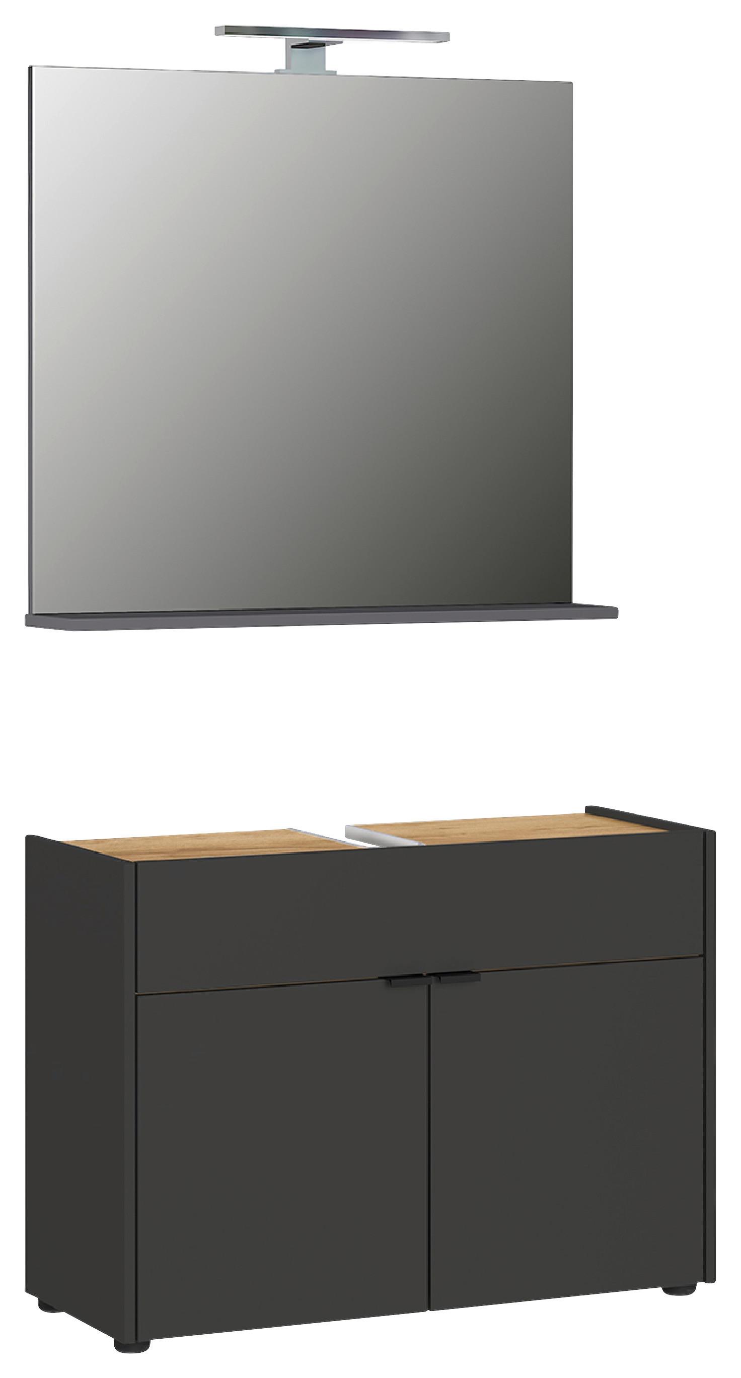 Badezimmer Forano B: 80 cm Graphitfarben Eichefarben - Eichefarben/Schwarz, MODERN, Holzwerkstoff (80/60/34cm) - Germania