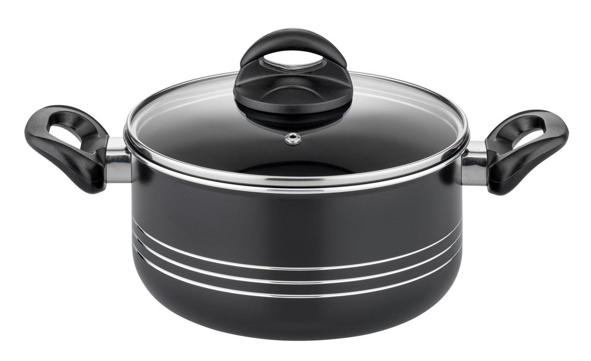 Gsw Kochtopfset Milano Nero Schwarz, 6-teilig - Schwarz, Basics, Metall - GSW