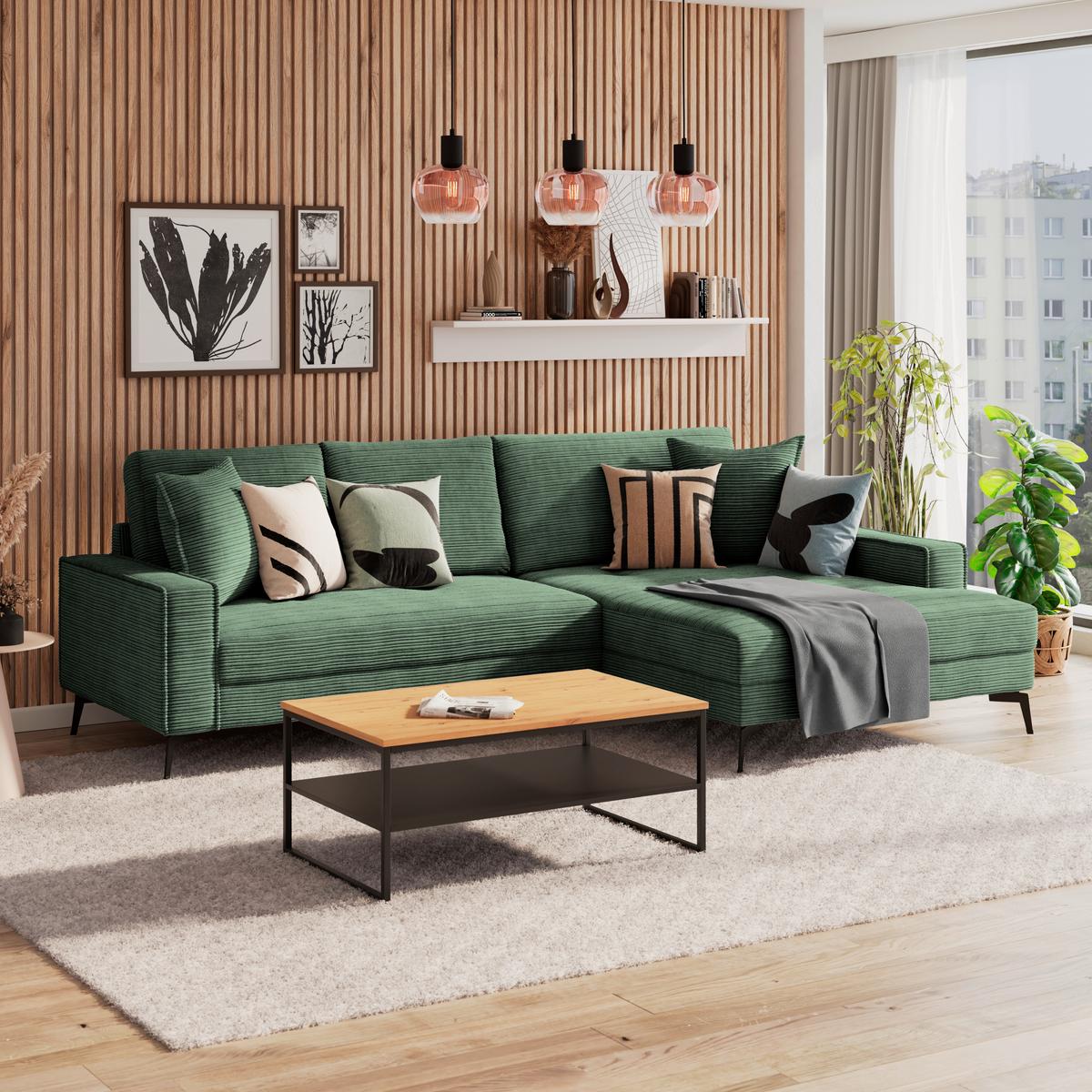 Ecksofa Zero Grün 286x173 cm - Schwarz/Grün, Trend, Textil (286/173cm)